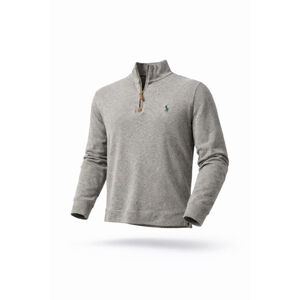 Polo Ralph Lauren Men’s Heather Gray Quarter-Zip Sweater Green Logo Sz L